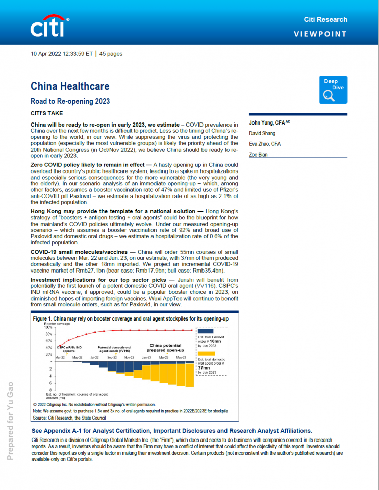 China Healthcare: Road to Re-opening 2023